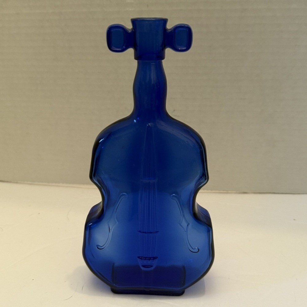Vintage 8" Cobalt Blue Glass Cello Shaped Bottle Violin Vase